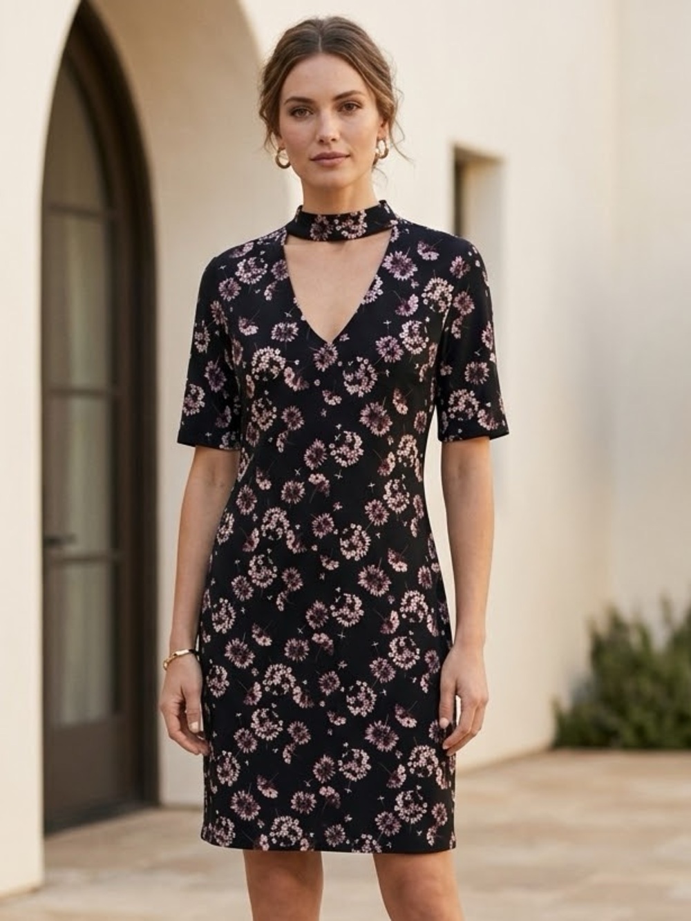 White House Black Market Reversible Floral Choker Shift Dress NWT Small